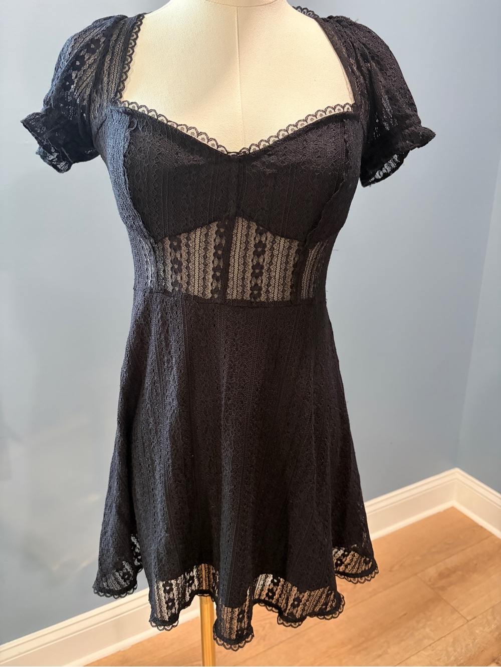Urban Outfitters Black Lace Babydoll Mini Dress Size Small